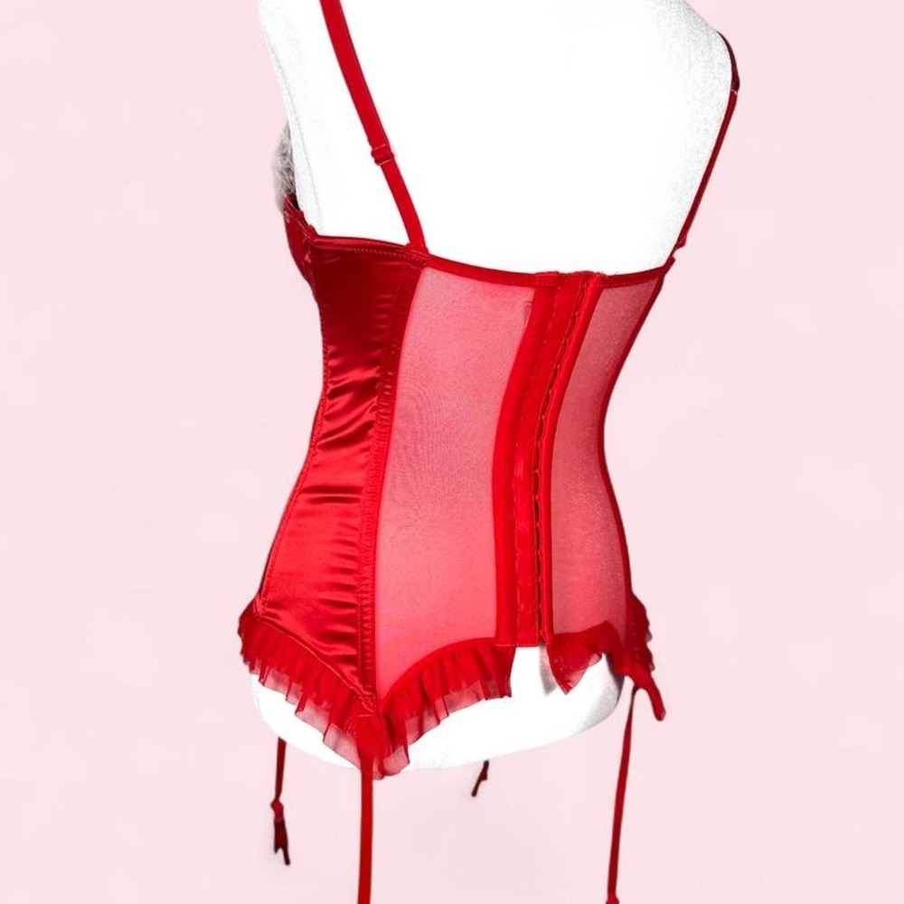 La Senza Red Sexy Corset, Faux Fur, Garter Straps, Size XS - Picture 5 of 8